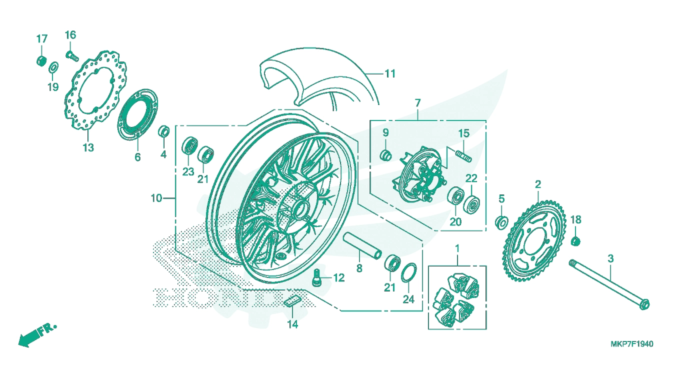 BỘ PHỤ TÙNG F - 19 - 40 CATALOGUE BÁNH XE SAU HONDA CB500X