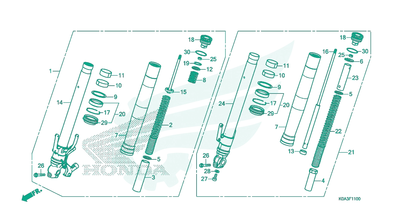 BỘ PHỤ TÙNG F - 11 CATALOGUE GIẢM XÓC TRƯỚC HONDA CB300R