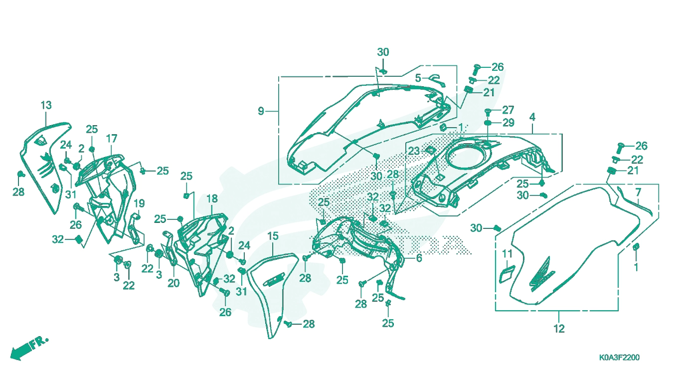 BỘ PHỤ TÙNG F - 22 CATALOGUE CÁNH YẾM - NHỰA ỐP BÌNH XĂNG HONDA CB300R