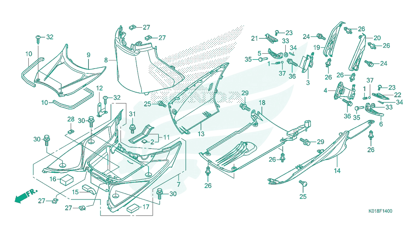 BỘ PHỤ TÙNG F - 14 CATALOGUE ĐỂ CHÂN SÀN / ỐP DƯỚI SÀN HONDA SH 125 – SH 150