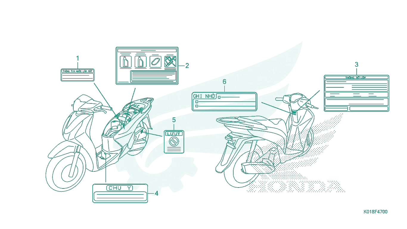 BỘ PHỤ TÙNG F - 47 CATALOGUE NHÃN CẢNH BÁO HONDA SH 125 - SH 150
