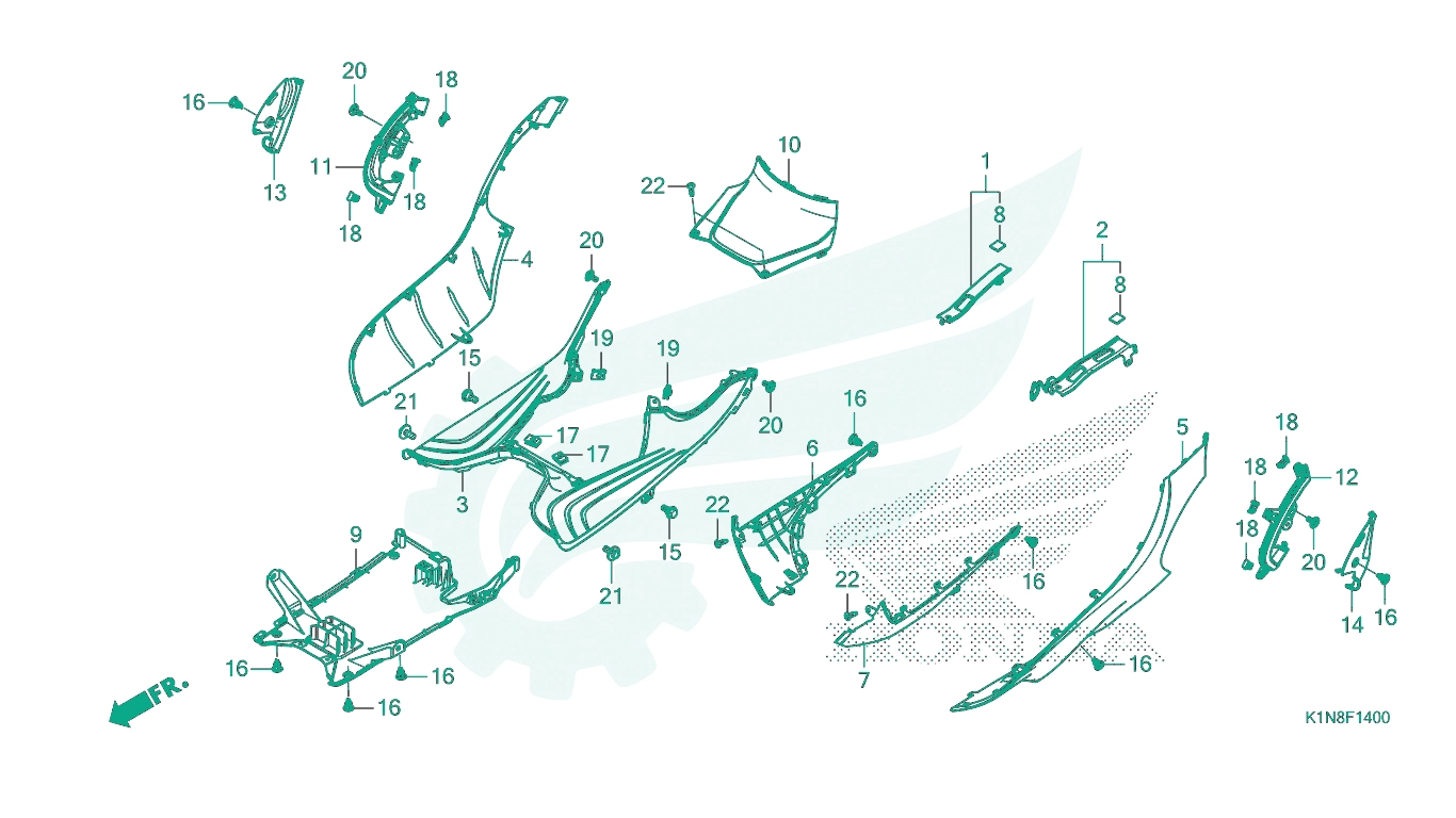BỘ PHỤ TÙNG F - 14 CATALOGUE SÀN ĐỂ CHÂN - ỐP DƯỚI HONDA SH MODE