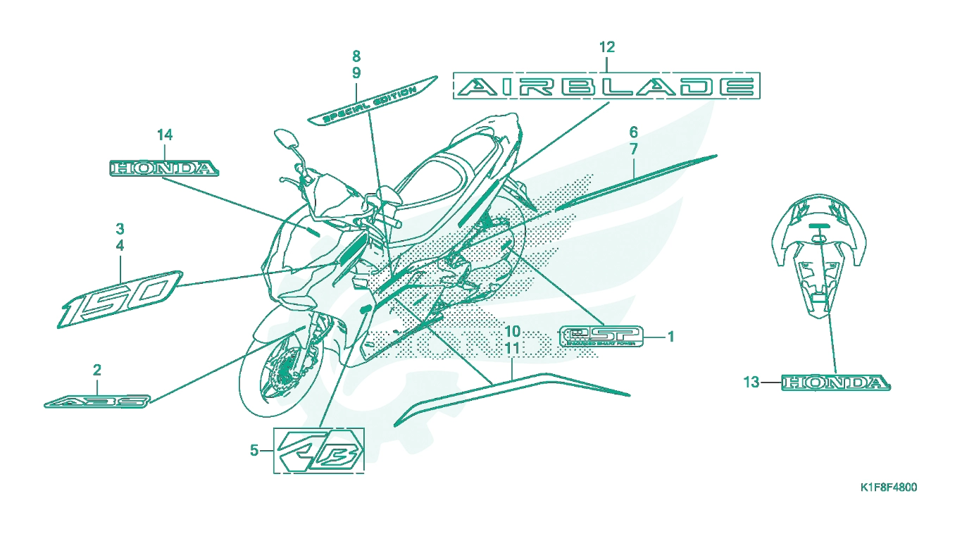 BỘ PHỤ TÙNG F - 48 CATALOGUE TEM - TRANG TRÍ (ACA150CAF) HONDA AIR BLADE 125 - 150
