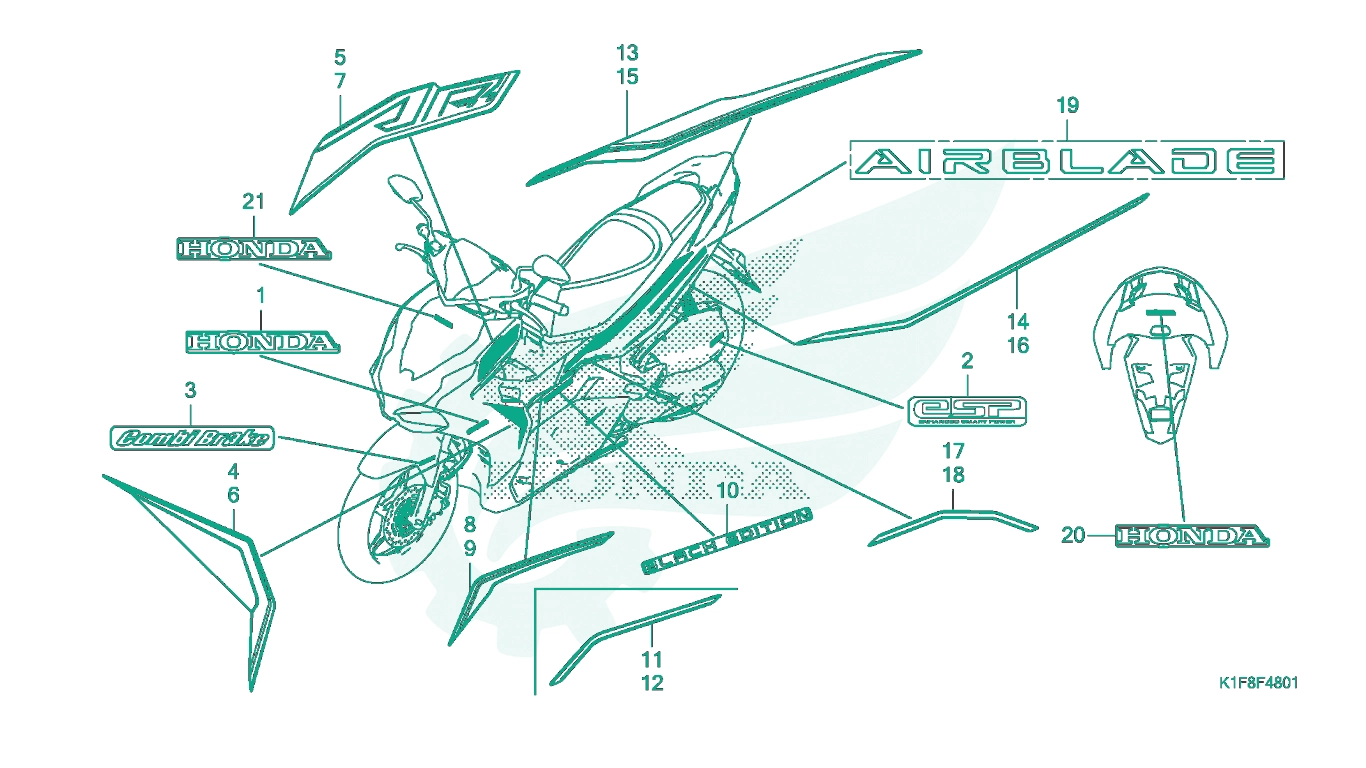 BỘ PHỤ TÙNG F - 48 - 1 CATALOGUE TEM - TRANG TRÍ (ACA125CBF) HONDA AIR BLADE 125 - 150