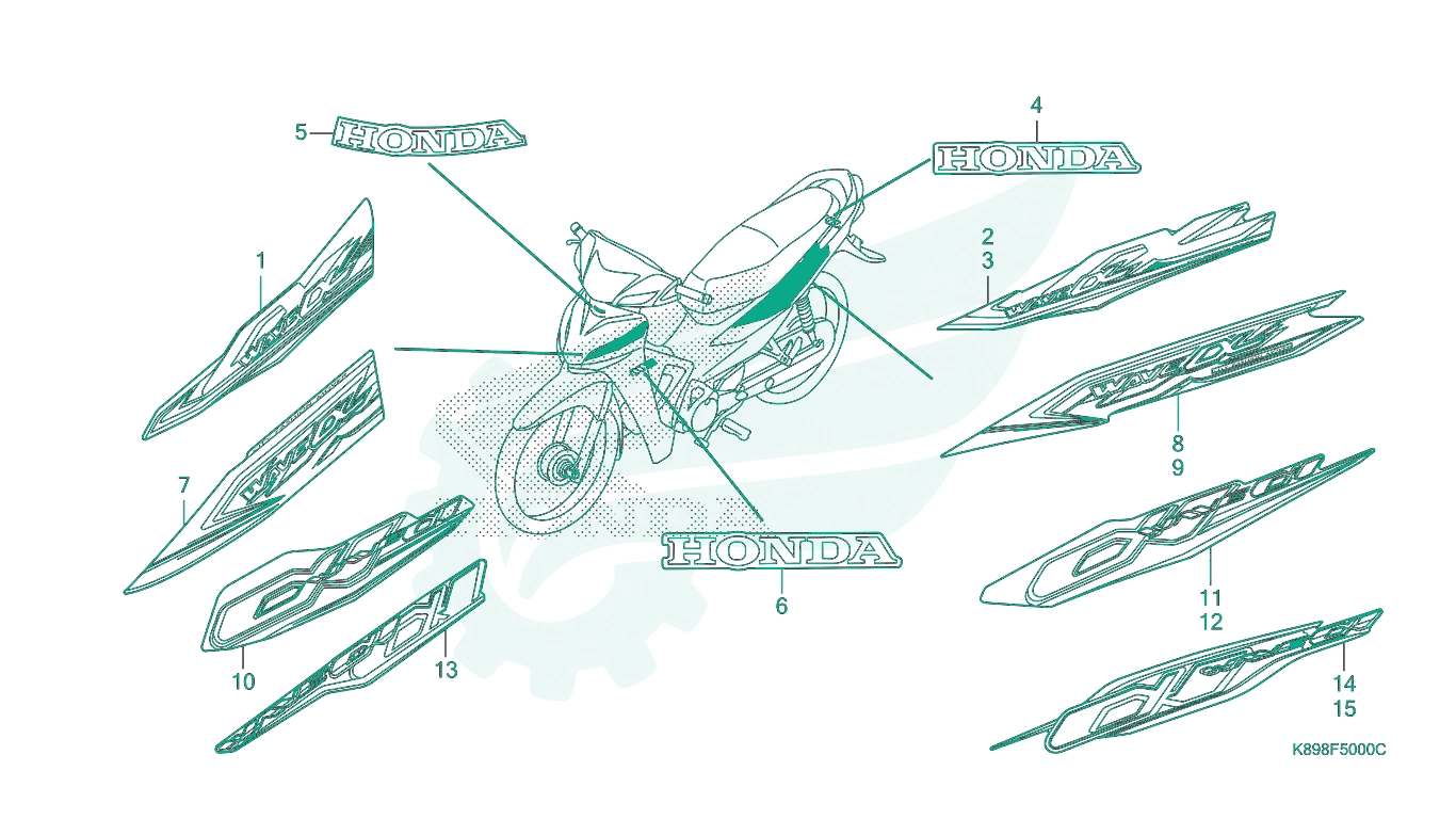 BỘ PHỤ TÙNG F50 CATALOGUE SỌC TRANG TRÍ - TEM HONDA WAVE ALPHA 110