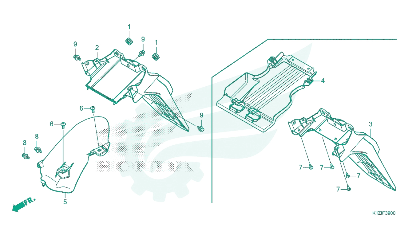BỘ PHỤ TÙNG F - 39 CATALOGUE CHẮN BÙN SAU HONDA PCX 160 K1Z (2021+)