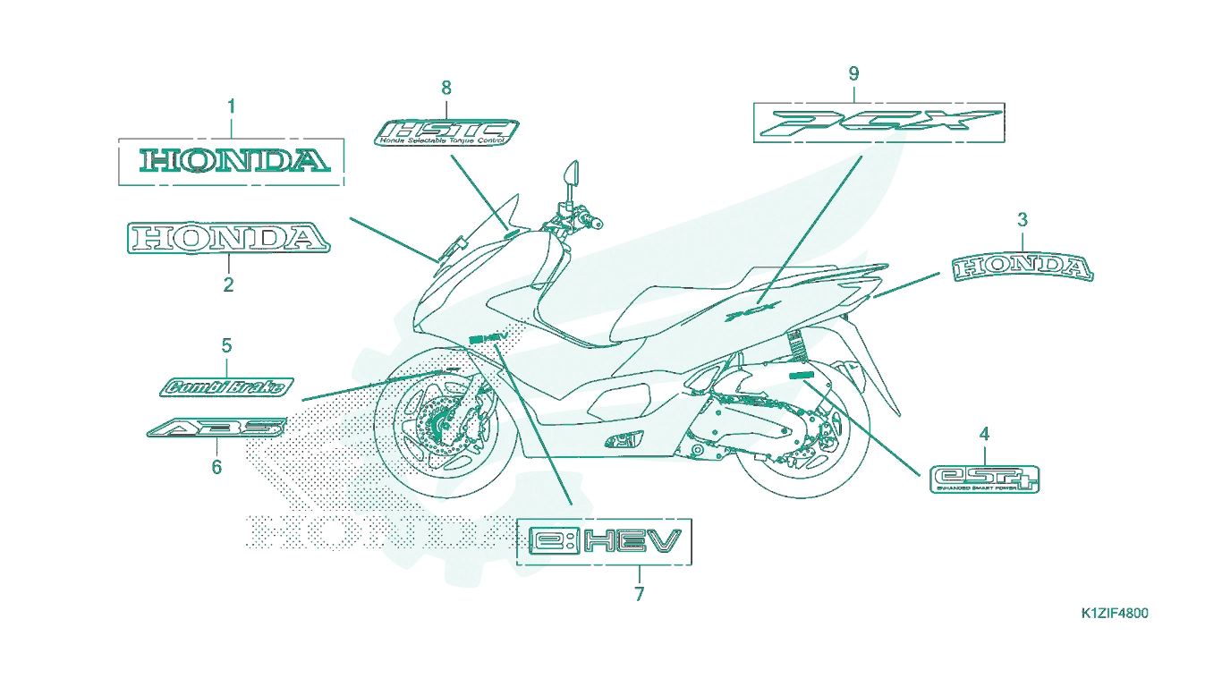 BỘ PHỤ TÙNG F - 48 CATALOGUE TEM / LOGO HONDA PCX 160 K1Z (2021+)