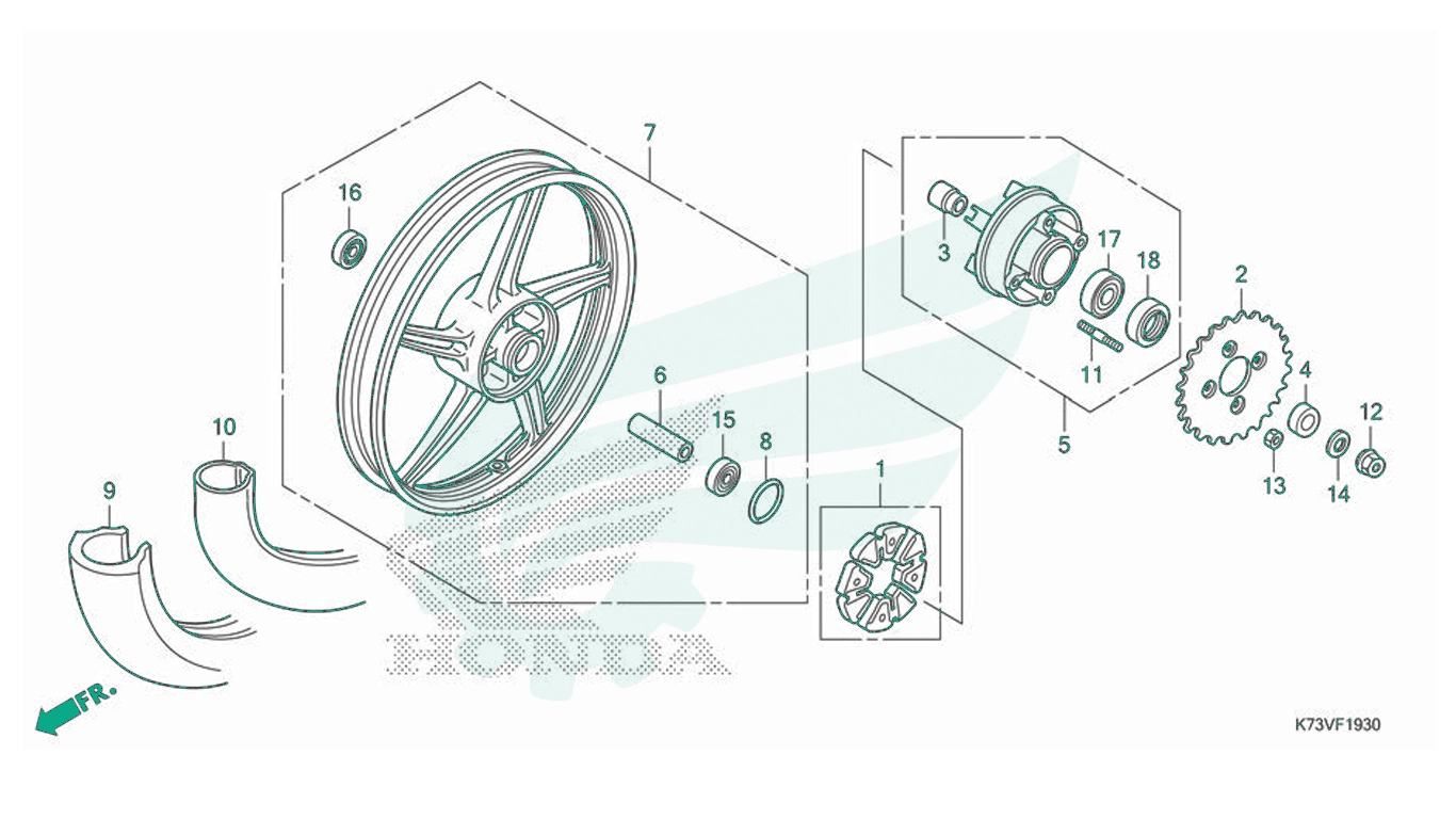 BỘ PHỤ TÙNG F - 19 - 30 CATALOGUE BÁNH SAU (AFS125CSF) HONDA FUTURE 125 K73