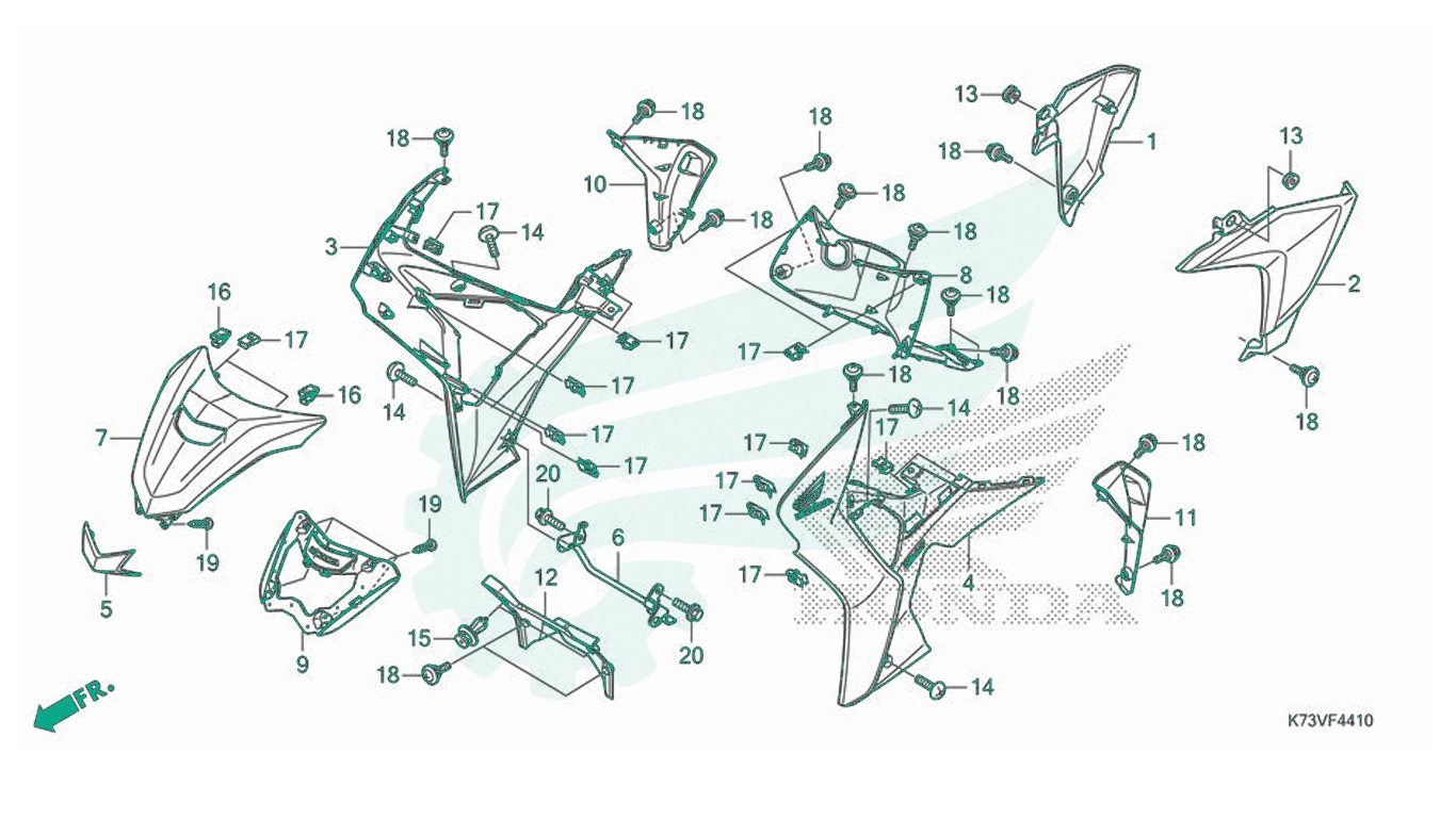 BỘ PHỤ TÙNG F - 44 - 10 CATALOGUE ỐP TRƯỚC / ỐP ỐNG CHÍNH HONDA FUTURE 125 K73