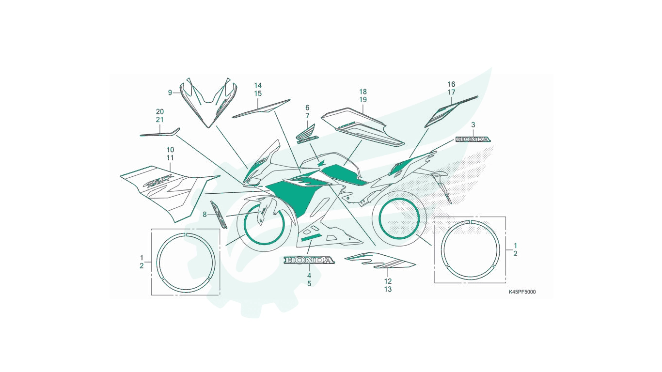 BỘ PHỤ TÙNG F - 50 CATALOGUE TEM / BIỂU TƯỢNG XE HONDA CBR150R (2021)