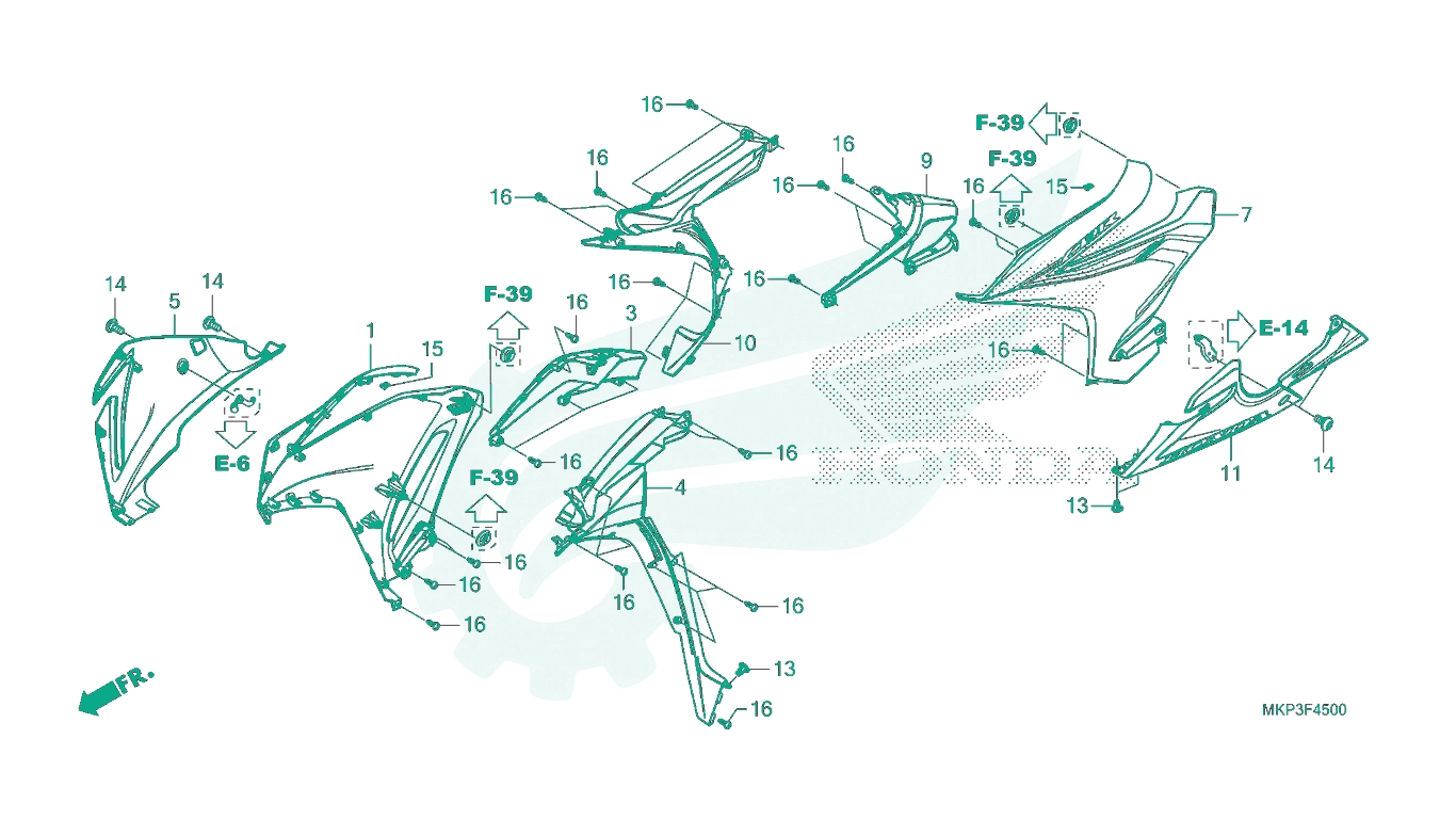 BỘ PHỤ TÙNG F - 45 CATALOGUE ỐP GIỮA XE HONDA CBR500R (2019)