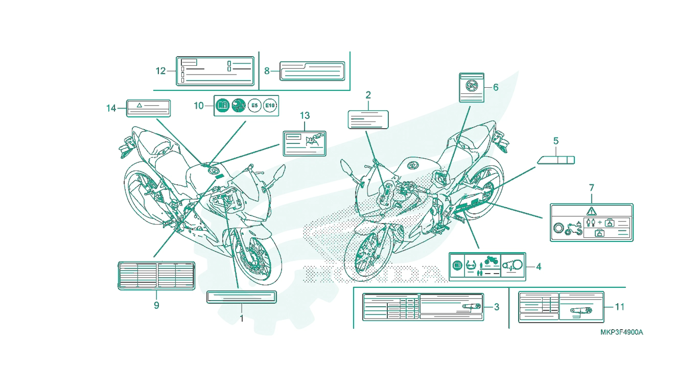 BỘ PHỤ TÙNG F - 49 CATALOGUE TEM CẢNH BÁO HONDA CBR500R (2019)