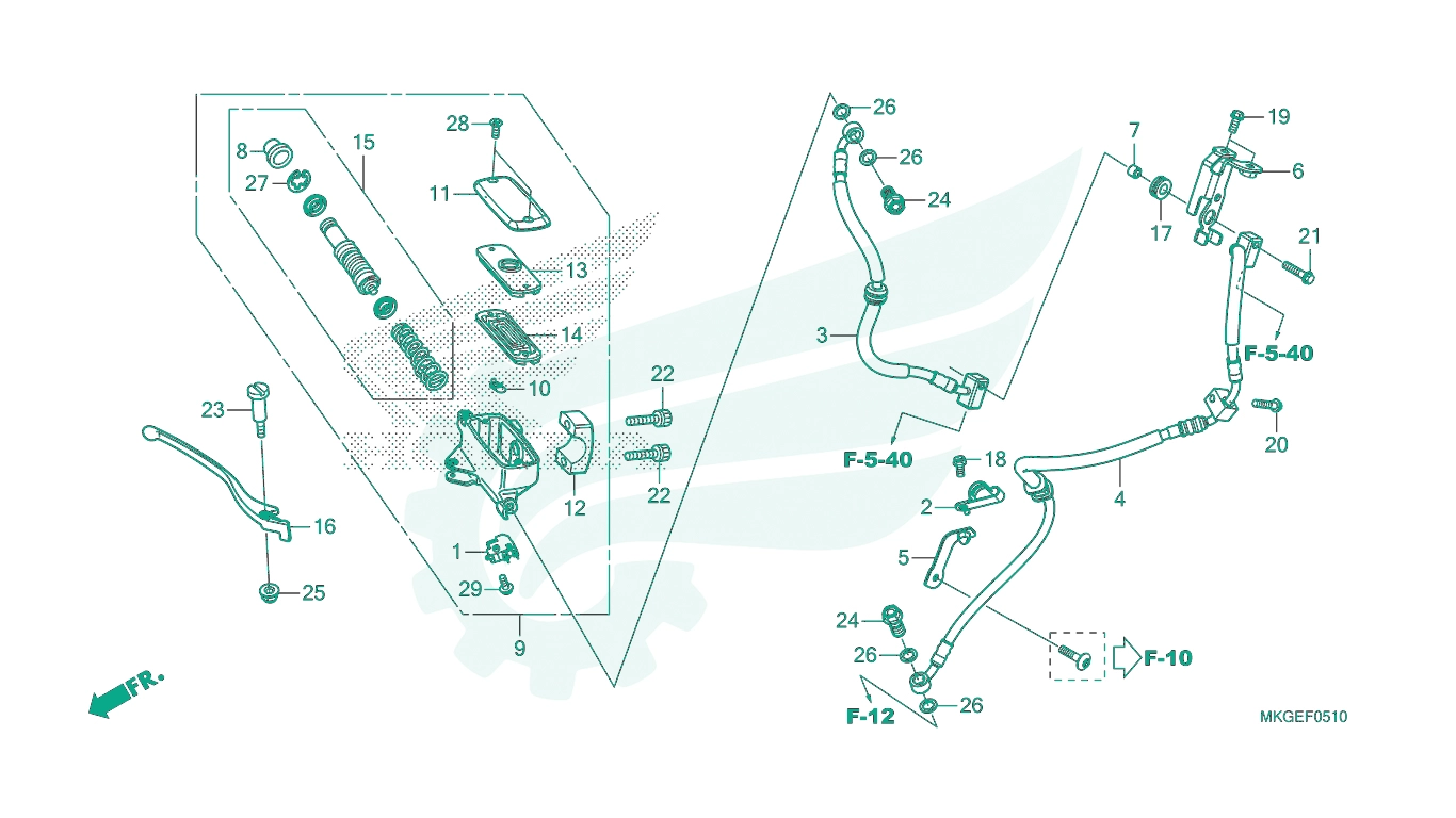BỘ PHỤ TÙNG F - 5 - 10 CATALOGUE CỤM TAY PHANH TRƯỚC HONDA REBEL 500 (2023)