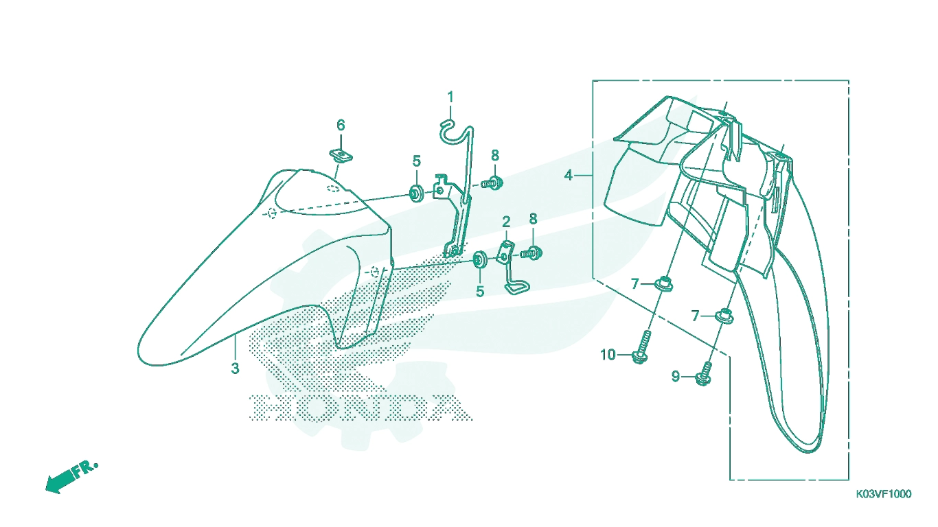 BỘ PHỤ TÙNG F - 10 CATALOGUE CHẮN BÙN TRƯỚC HONDA WAVE 110 K03V (2014)