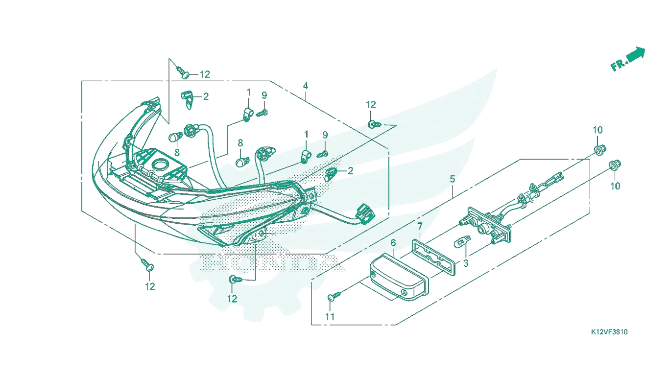 BỘ PHỤ TÙNG F - 38 - 10 CATALOGUE CỤM ĐÈN HẬU HONDA LEAD 125 K12 (2019+)