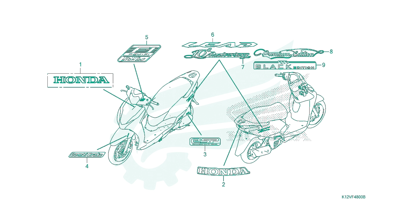 BỘ PHỤ TÙNG F - 48 CATALOGUE TEM / BIỂU TƯỢNG XE HONDA LEAD 125 K12 (2019+)