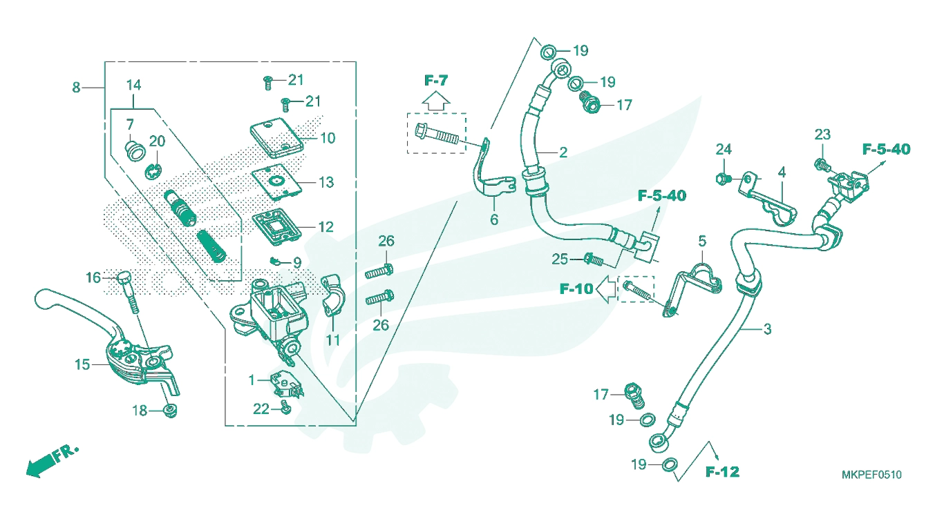 BỘ PHỤ TÙNG F - 5 - 10 CATALOGUE CỤM TAY PHANH TRƯỚC (CB500FAK / L / M) HONDA CB500F (2021+)