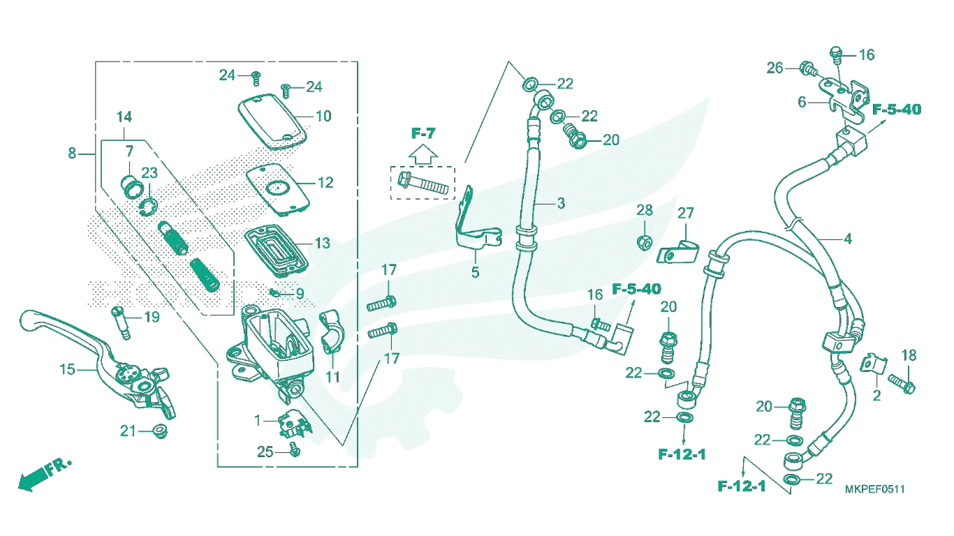 BỘ PHỤ TÙNG F - 5 - 11 CATALOGUE CỤM TAY PHANH TRƯỚC (CB500FAN) HONDA CB500F (2021+)
