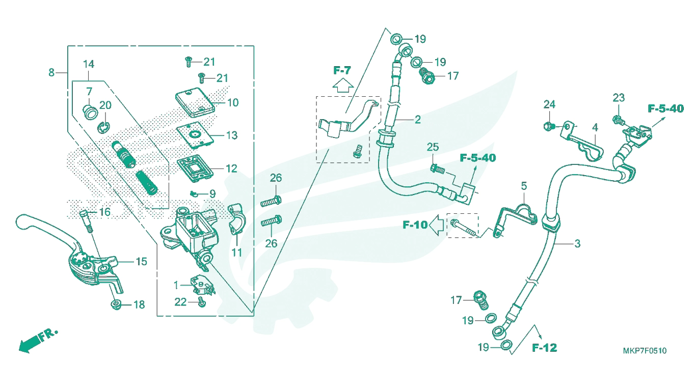 BỘ PHỤ TÙNG F - 5 - 10 CATALOGUE CỤM TAY PHANH TRƯỚC HONDA CB500X (2021+)
