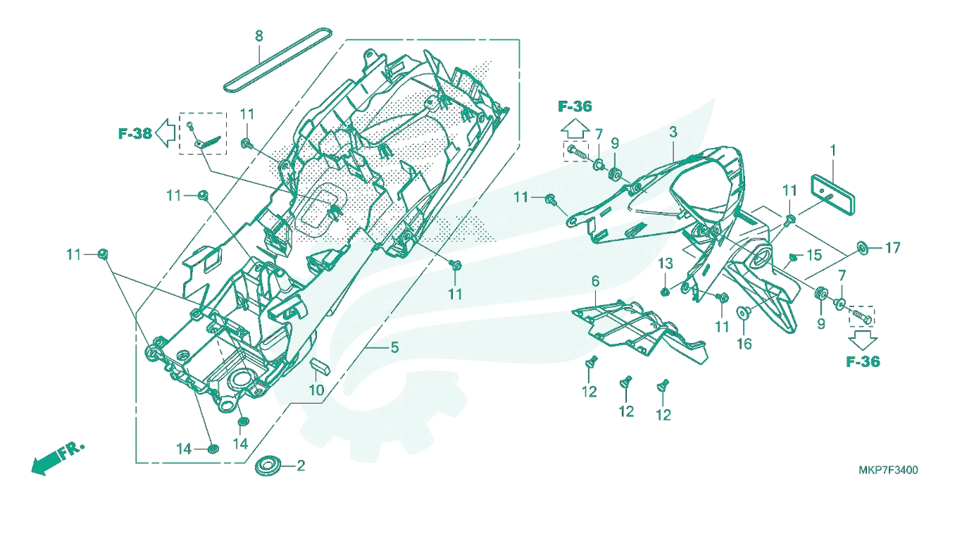 BỘ PHỤ TÙNG F - 34 CATALOGUE CHẮN BÙN SAU HONDA CB500X (2021+)