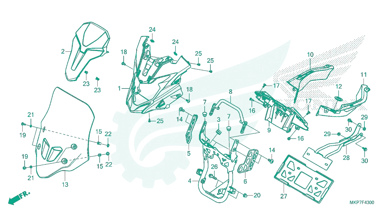 BỘ PHỤ TÙNG F - 43 CATALOGUE ỐP ĐẦU / KÍNH CHẮN GIÓ HONDA CB500X (2021+)