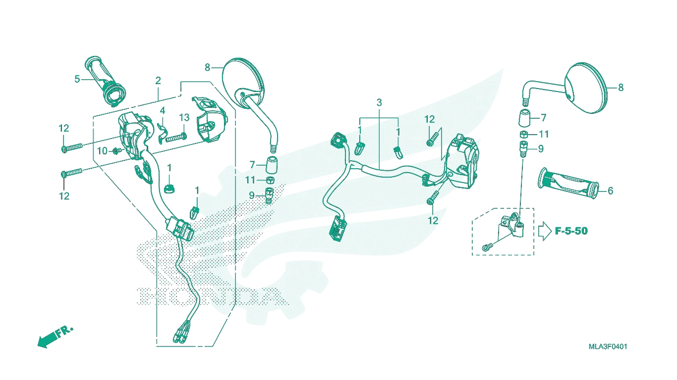 BỘ PHỤ TÙNG F - 4 - 1 CATALOGUE CỤM CÔNG TẮC TAY LÁI / GƯƠNG CHIẾU HẬU (CMX1100D / D2) HONDA REBEL 1100 (2023)