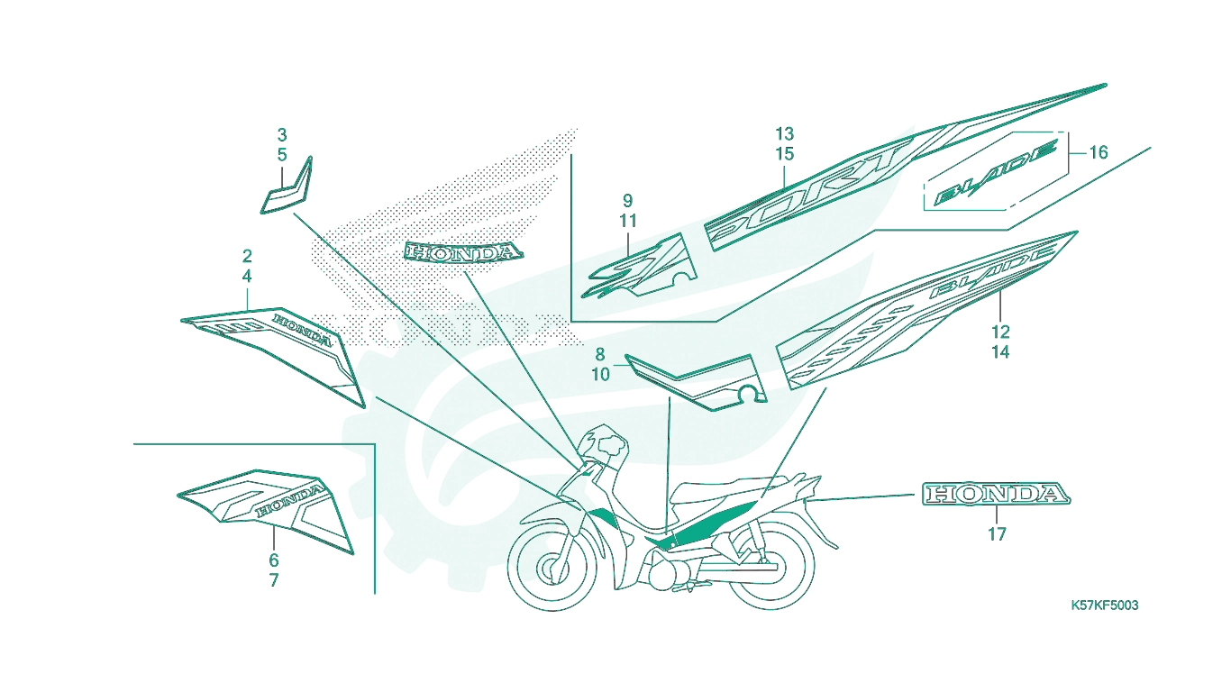Sơ đồ phụ tùng Honda - BỘ PHỤ TÙNG F - 50 - 3 CATALOGUE TEM / BIỂU TƯỢNG (AFS110MDP / MCSP) HONDA BLADE 110 (2023)