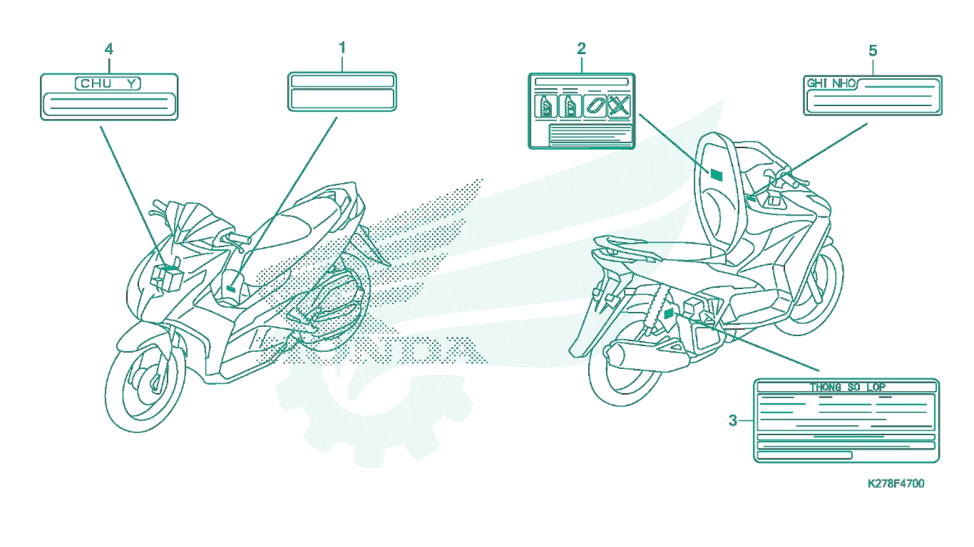 BỘ PHỤ TÙNG F - 47 CATALOGUE TEM CẢNH BÁO HONDA AIR BLADE 125 (12 / 2012 - 11 / 2015)
