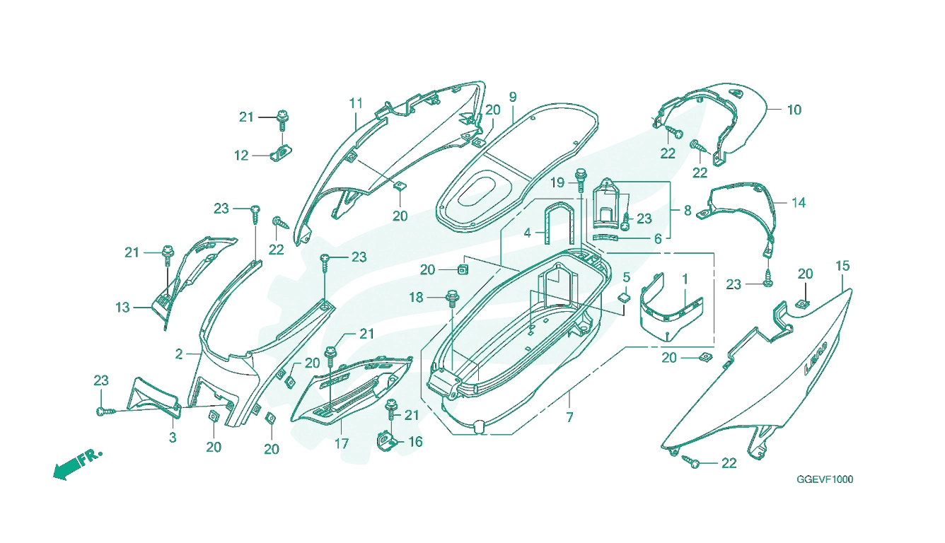 BỘ PHỤ TÙNG F - 10 CATALOGUE HỘP ĐỰNG ĐỒ – ỐP THÂN HONDA LEAD 110 (01 / 2009 - 03 / 2013)