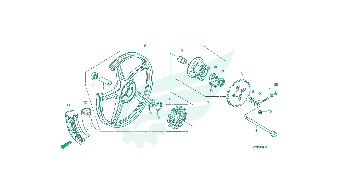 BỘ PHỤ TÙNG F- 19 - 30 CATALOGUE CỤM BÁNH SAU (VÀNH ĐÚC) HONDA WAVE RSX FI AT